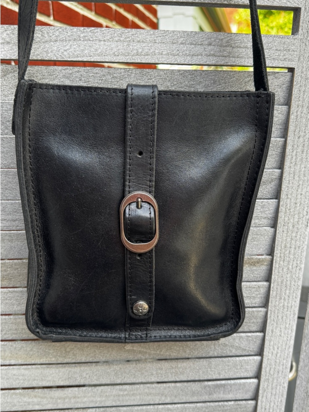 Patricia Nash Black Leather Crossbody Bag Tan Suede Interior Flap Snap - Picture 2 of 15